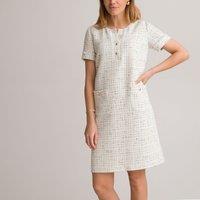 Tweed Shift Dress with Short Sleeves