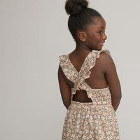 Floral Ruffled Pinafore Dress in Cotton