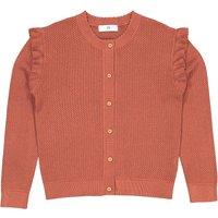 Cotton Fine Knit Cardigan with Buttons and Ruffled Shoulders