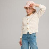 Cotton Mix Buttoned Cardigan in Fine Knit with V-Neck