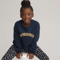 Sequined Slogan Print Sweatshirt in Cotton Mix with Crew Neck