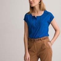 Cotton Grandad Collar T-Shirt with Short Sleeves