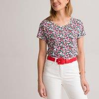 Floral Cotton Mix T-Shirt with Crew Neck and Short Sleeves