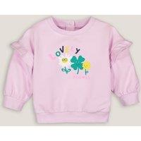 Printed Cotton Ruffled Sweatshirt with Crew Neck