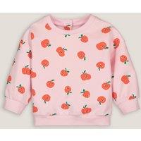 Apple Print Cotton Sweatshirt with Crew Neck