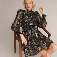 Recycled Ruffled Dress in Metallic Jacquard