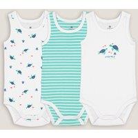 Pack of 3 Sleeveless Bodysuits in Cotton