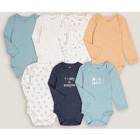 Pack of 7 Bodysuits with Long Sleeves in Cotton