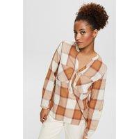 Checked Cotton V-Neck Blouse