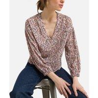 Floral V-Neck Blouse with Long Sleeves