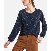 Graphic Print Blouse with Scoop Neck and Long Sleeves