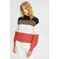 Striped Chunky Knit Jumper with High Neck