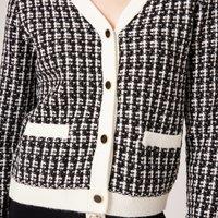 Houndstooth Check Buttoned Cardigan