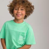 Slogan Print Cotton T-Shirt with Breast Pocket and Crew Neck