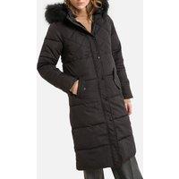 Long Winter Padded Jacket with Faux Fur Trim Hood
