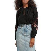 Embroidered Peasant Blouse with Long Sleeves