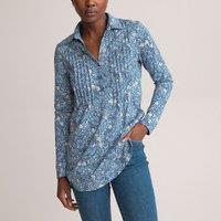 Floral Print Tunic T-Shirt in Cotton Mix with Long Sleeves