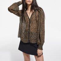 Leopard Print Blouse with V-Neck and Long Sleeves