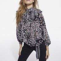 Floral Print Smocked Blouse with Ruffles