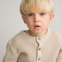 Cotton Grandad Collar Jumper in Fine Detailed Knit