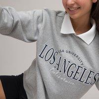 Cotton Mix Oversized Sweatshirt with Shirt Collar and Embroidery