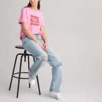 Flared Ripped Knee Jeans, Mid Rise