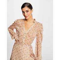 Printed V-Neck Blouse with Long Sleeves