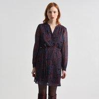 Printed Draping Dress with Tie-Waist