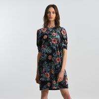Floral Print Dress with Short Balloon Sleeves