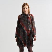 Leaf Print Dress with High Neck