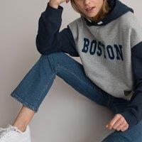 Cotton Mix Oversized Hoodie with Boston Uni Embroidery