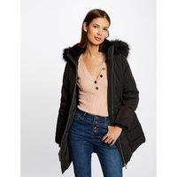 Hooded Padded Jacket in Straight Fit with Faux Fur Trim