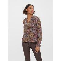Recycled Printed V-Neck Blouse with Long Sleeves