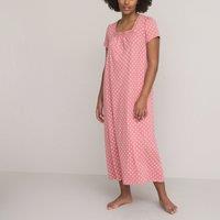 Cotton Long Nightdress in Polka Dot Print with Macram Details
