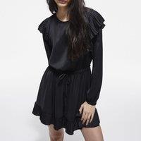Ruffled Mini Skater Dress with Long Sleeves
