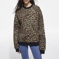Leopard Print Cotton Sweatshirt with Crew Neck