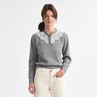 Chunky Knit Jumper with Broderie Anglaise Peter Pan Collar