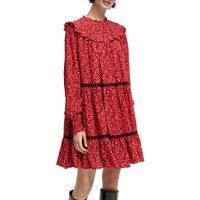 Printed Full Mini Dress with Ruffles and Long Sleeves