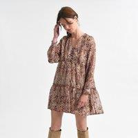 Printed Tiered Mini Dress with V-Neck