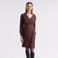 Printed Knee-Length Dress with V-Neck and Long Sleeves