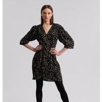 Animal Print Mini Dress with 3/4 Length Sleeves and V-Neck