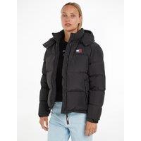 Short Padded Puffer Jacket with Embroidered Badge Logo and Hood