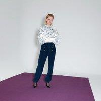 Cotton High Neck Blouse in Floral Print with Long Sleeves