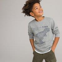 T-Rex Print Cotton Sweatshirt with Crew Neck