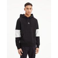 Stripe Colour Block Hoodie with Logo Print in Cotton