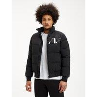 Mix Media Padded Jacket with Zip Fastening and High Neck