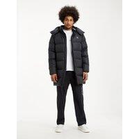 Essential Long Padded Jacket with Embroidered Badge Logo and Hood