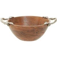 Acacia Wood Bowl with Aluminium Leaf Handle