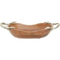 Large Acacia Wood Oval Bowl with Aluminium Leaf Handle