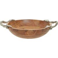 Acacia Wood Shallow Bowl with Aluminium Leaf Handle